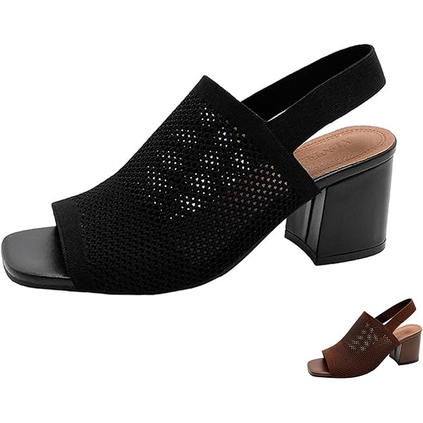 トップス simplycomplicated Amazon.com | Women's Knit Peep Toe Chunky Block Heeled